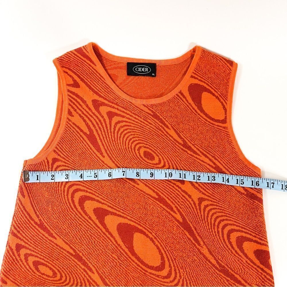 🍋 CIDER • Women’s Orange 70’s Vibe Abstract Print Knit Tank Top Size XL - Picture 5 of 6